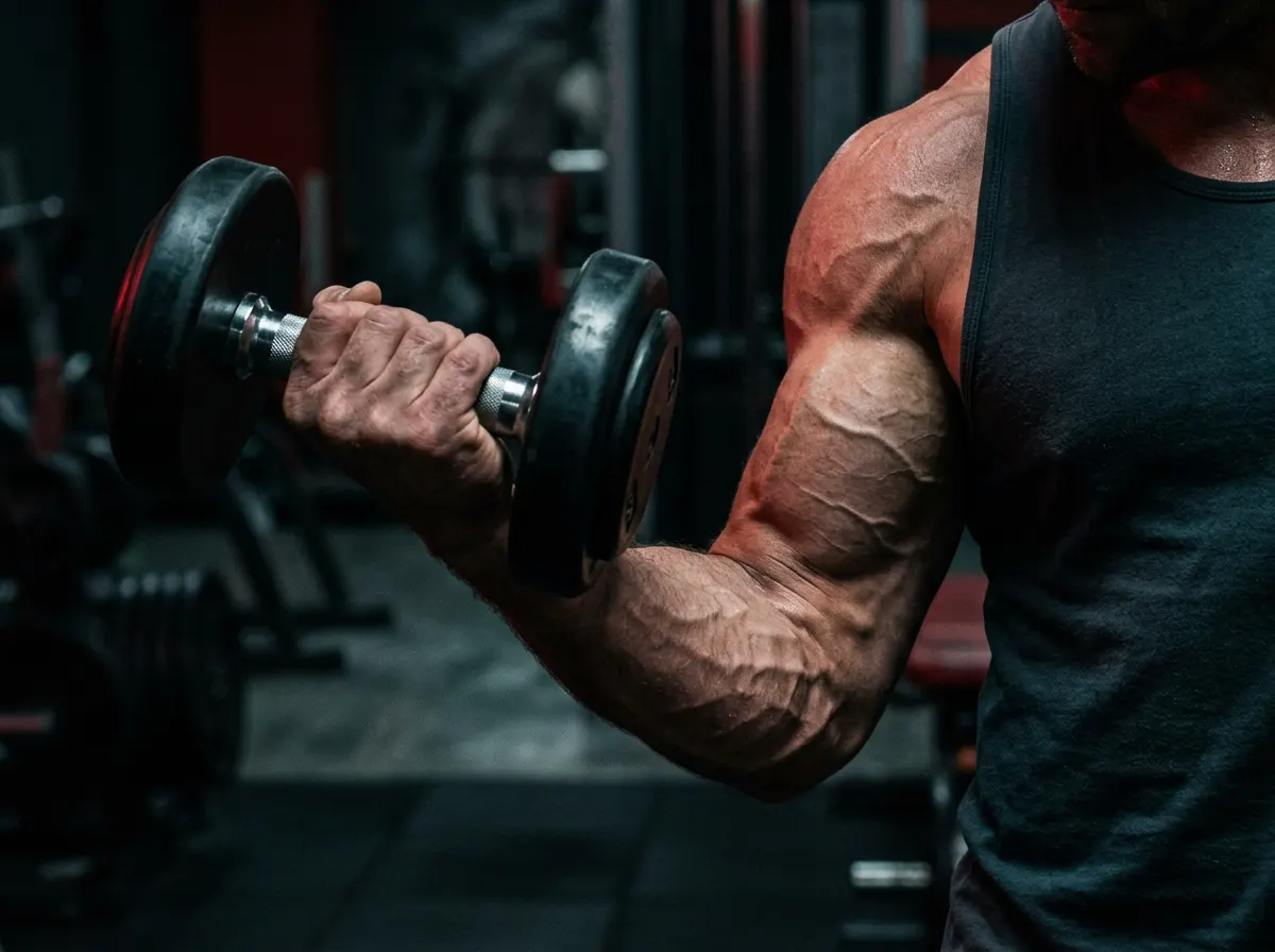Close-up of bicep curl technique