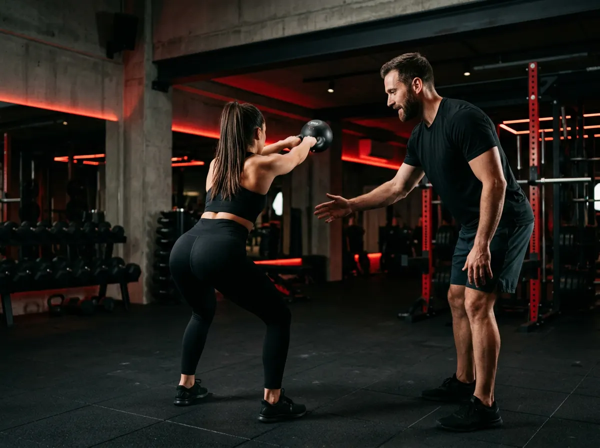 Personal trainer coaching a client